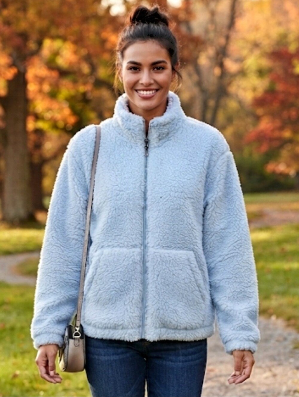 Skechers Go Snuggle Shine Sherpa Jacket Light Blue Full Zip Size Large NWT